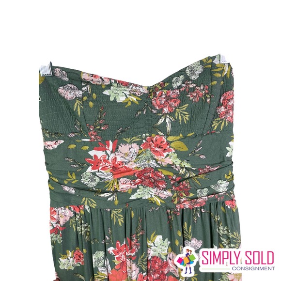 BOG Collective Women's Smocked Jumpsuit Green Floral Boho Wide Leg Cotton Size L - Picture 3 of 10